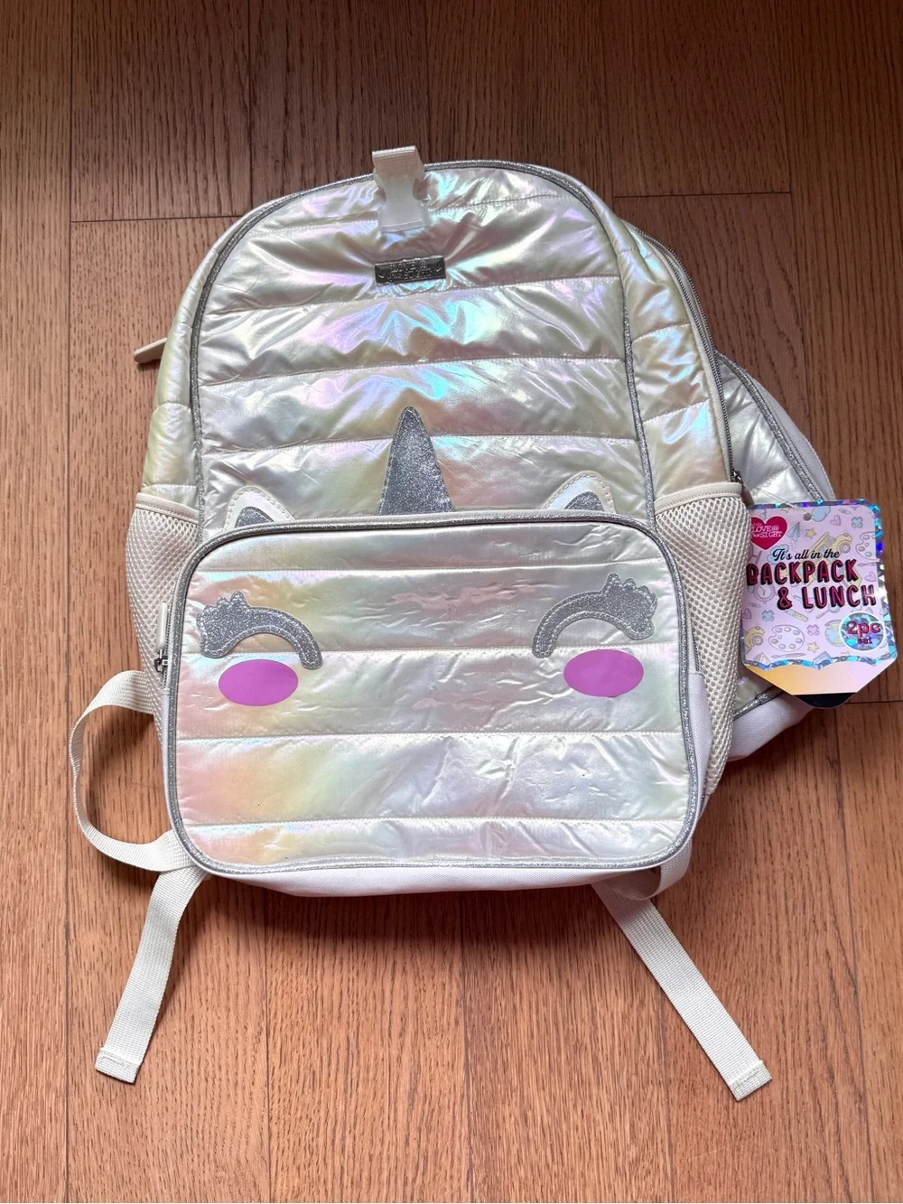 Iridescent Unicorn Girls Backpack and Lunch Bag - Shimmer White